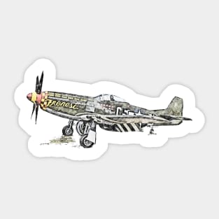 P-51 Mustang Airplane American WW2 Aircraft Sketch Art Sticker